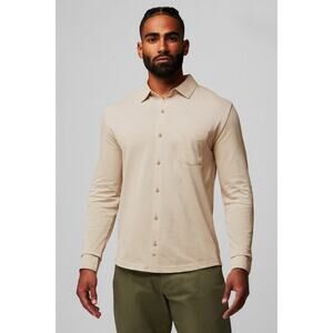 Fabletics The Dash Button Up Sport Beige Cotton Long Sleeve Shirt XXL A003332